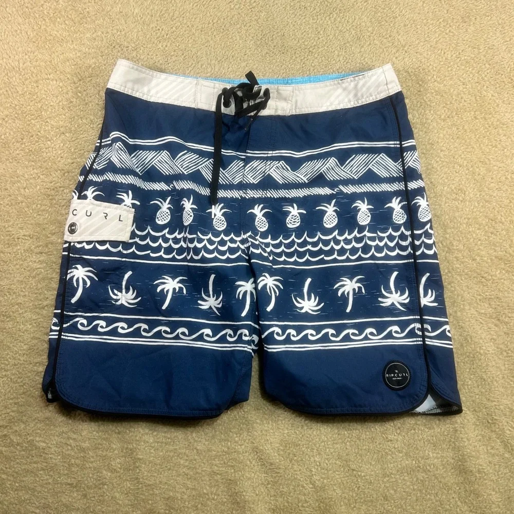 Rip Curl Board Shorts‎ Size 32 Men's Blue Pineapple Palm Tree Wave Print
